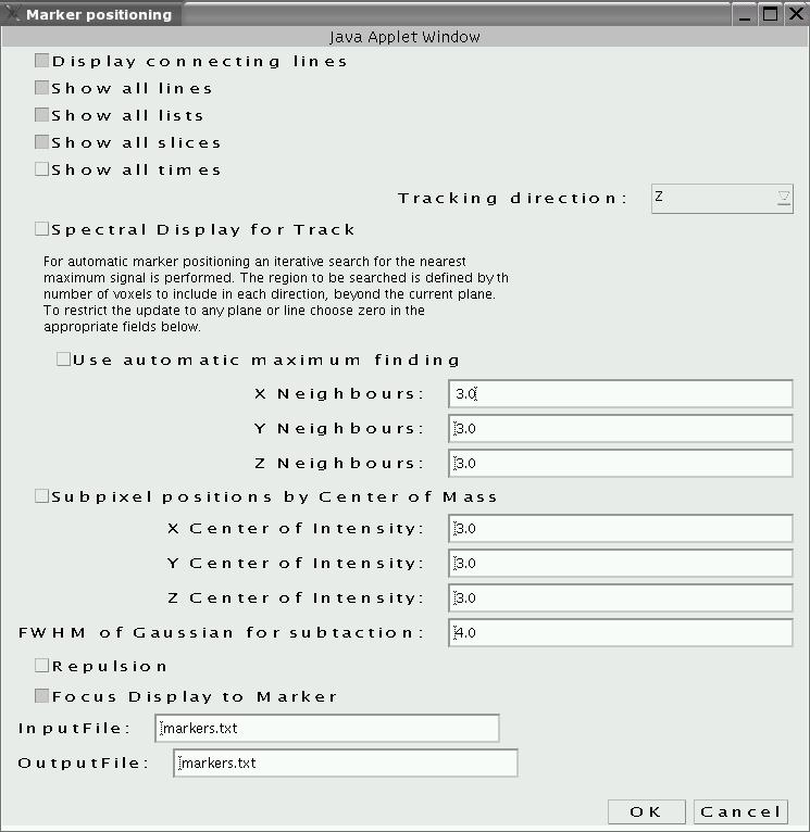 Marker dialog set up for 3D marker positioning